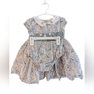 Next Blue and Yellow Floral Giraffe Baby Dress with Bloomers